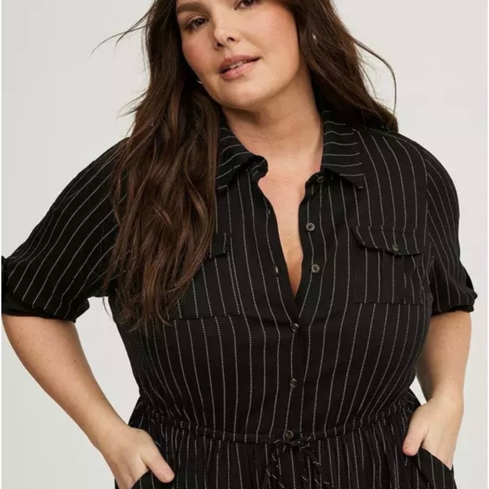 New Torrid Challis Pinstripe Midi Shirt Dress - Picture 7 of 8